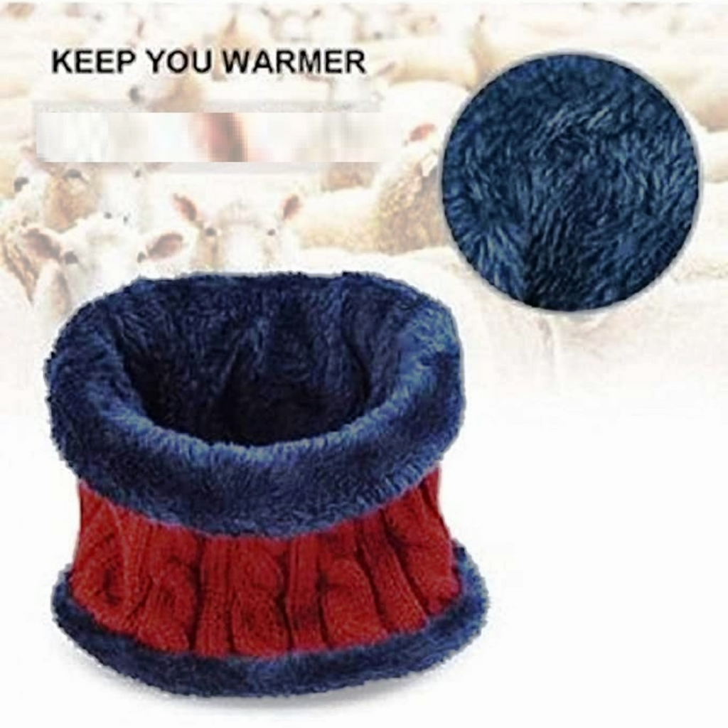 Red Winter Sports Cap & Muffler Set for Men & Women, Beanie Cap, 1 Set