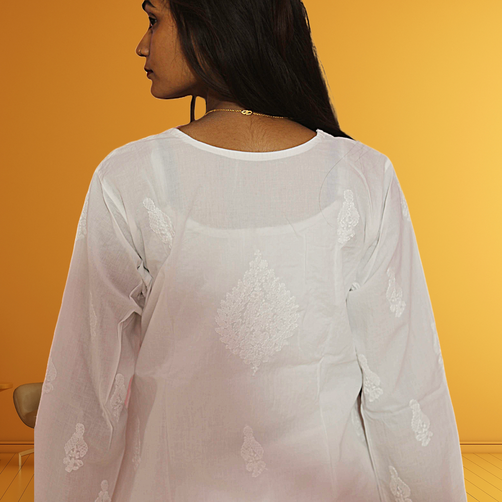 KurtiVerse Chikankari Kurti Women Pure Cotton Hand Embroidery White Kurta