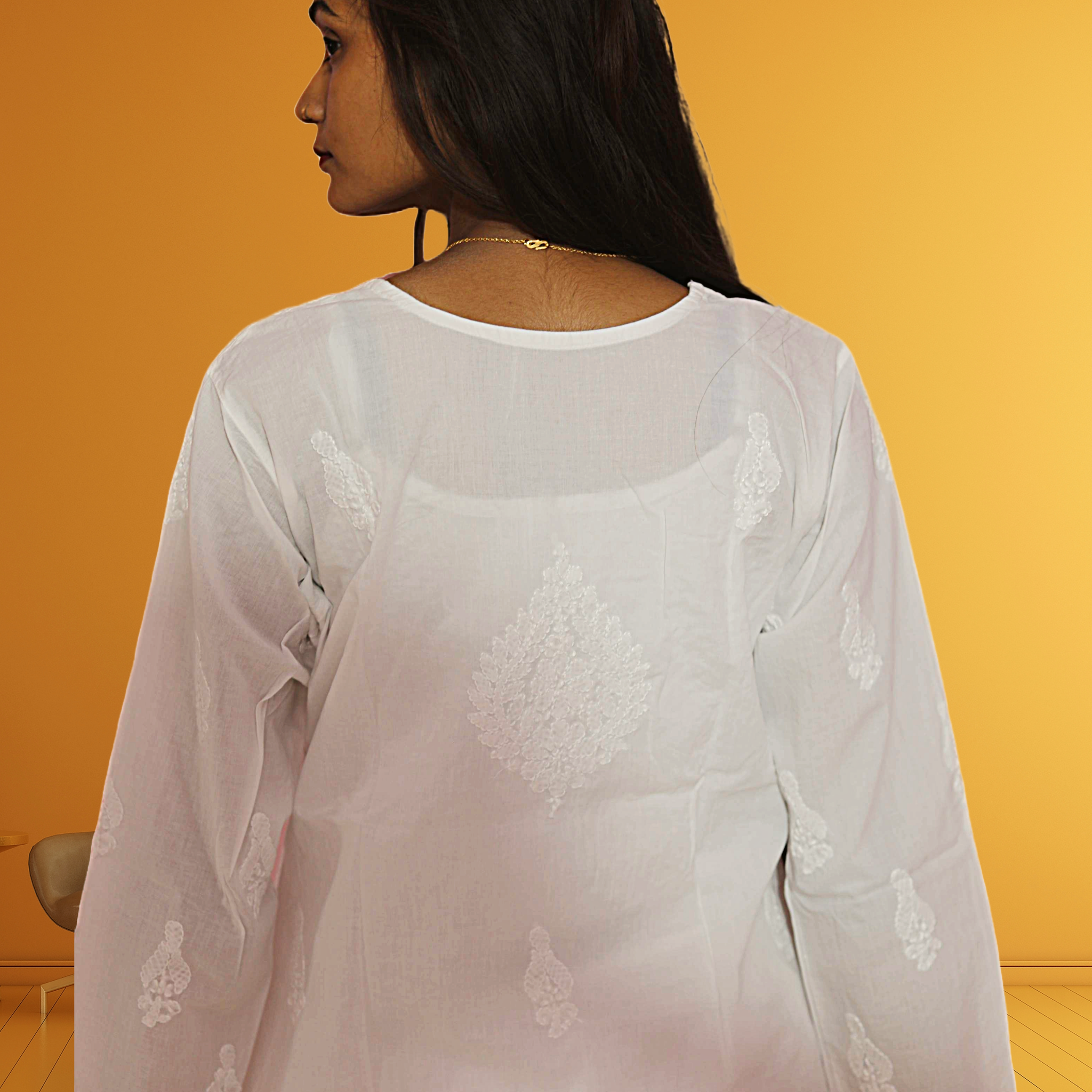 KurtiVerse Chikankari Kurti Women Pure Cotton Hand Embroidery White Kurta