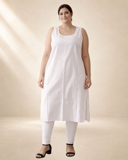 KURTIVERSE White Plus Size Long Inner Slip for Women | 41 Inch Full Length Cotton Blend Inner Slip for Kurti | Sizes 4XL to 7XL