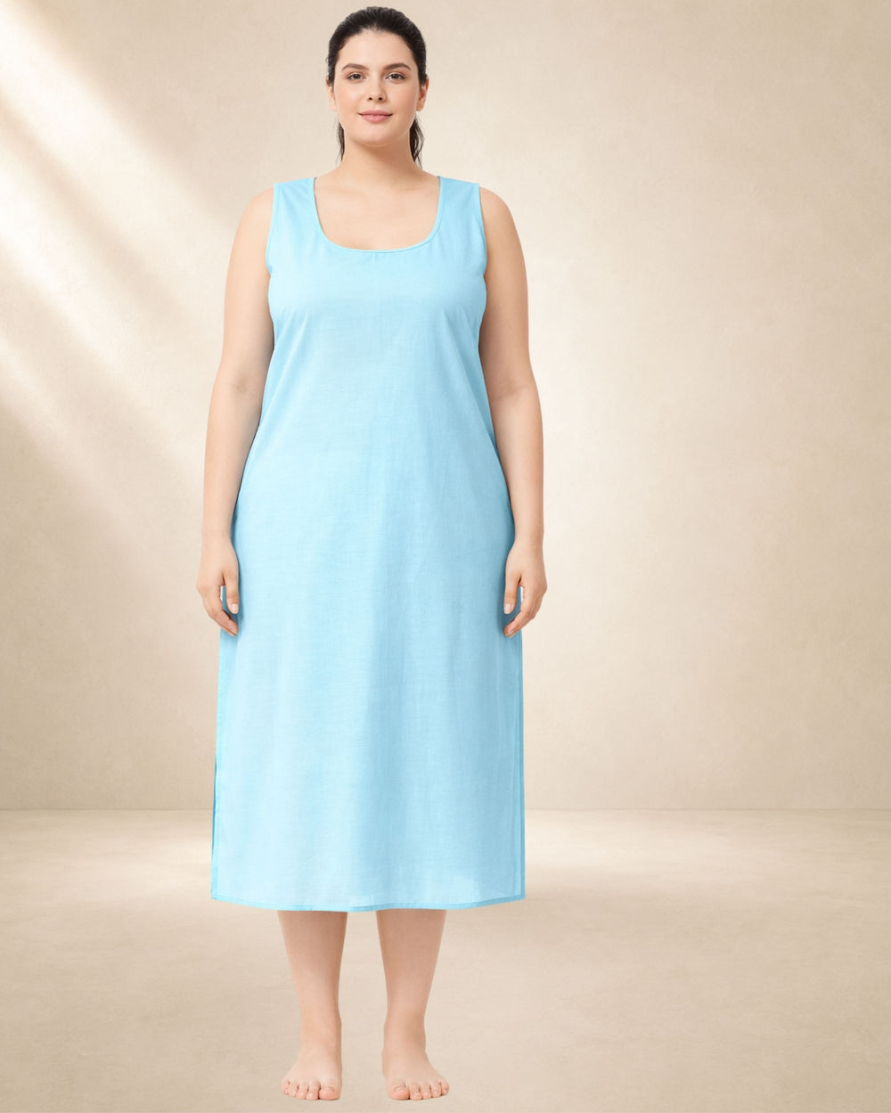 KURTIVERSE Women’s Poly Cotton Full-Length Inner Slip Sky Blue Color | 41 Inch | Sizes 4XL–7XL