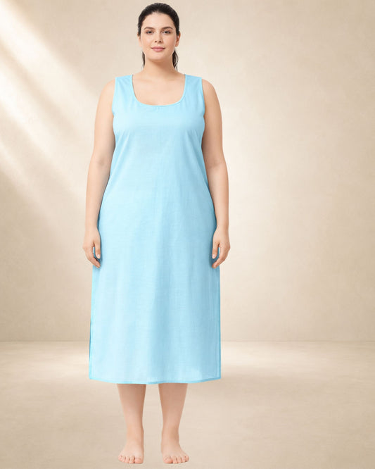 KURTIVERSE Sky Blue Plus Size Long Inner Slip for Women | 41 Inch Full Length Poly Cotton Kurti Innerwear | Size 4XL-7XL