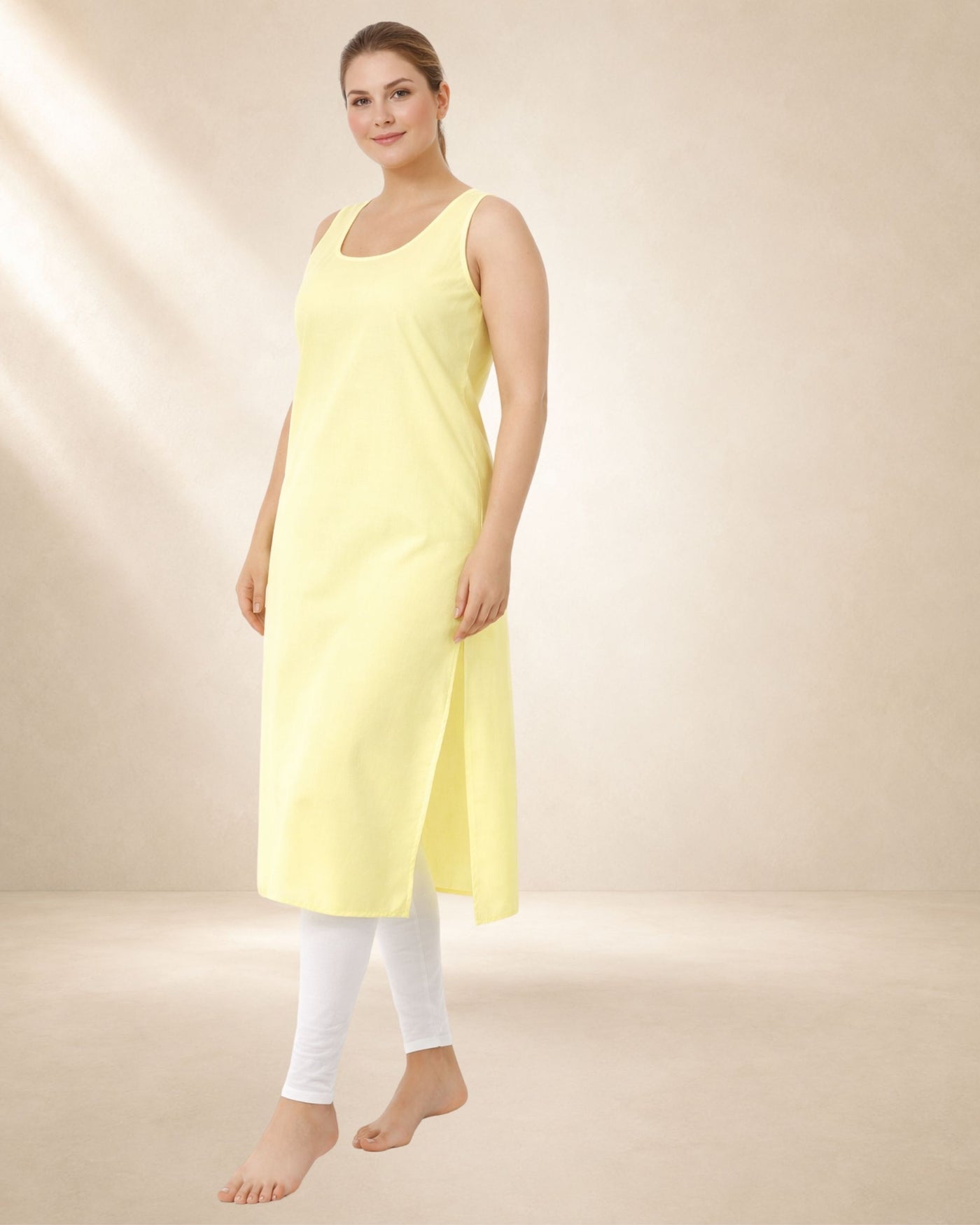 KURTIVERSE Women’s Poly Cotton Full-Length Inner Slip Fawn Yellow Color | 41 Inch | Sizes 4XL–7XL
