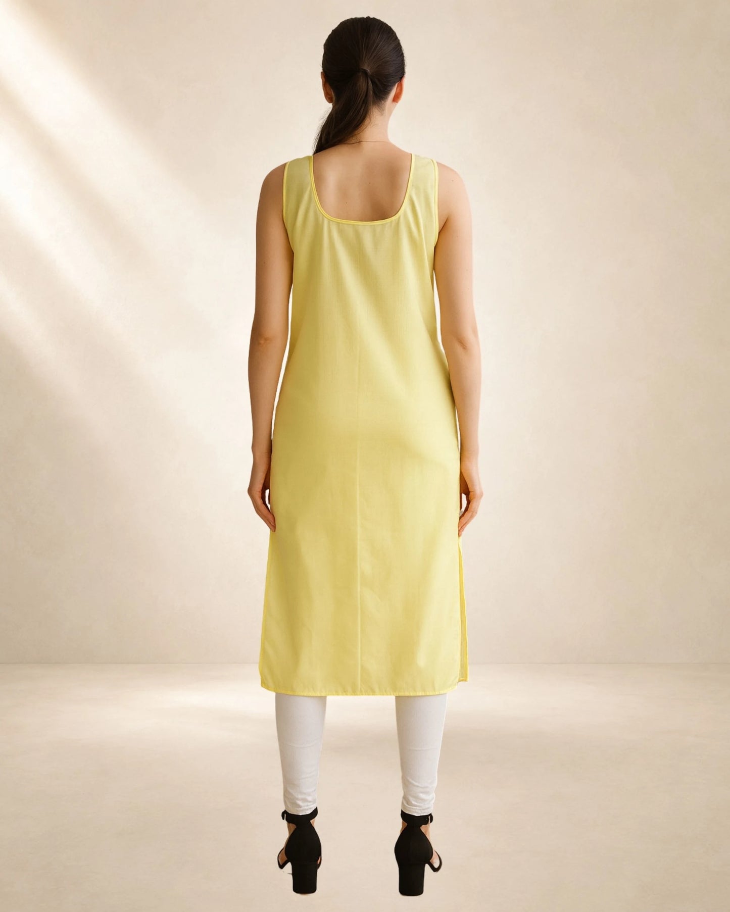 Women’s 41-Inch Long Inner Slip Combo – Fawn Yellow & White (Pack of 2)