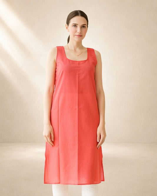 KURTIVERSE Women’s Poly Cotton Full-Length Inner Slip  Carrot Red Color | 41 Inch | Sizes S–3XL: