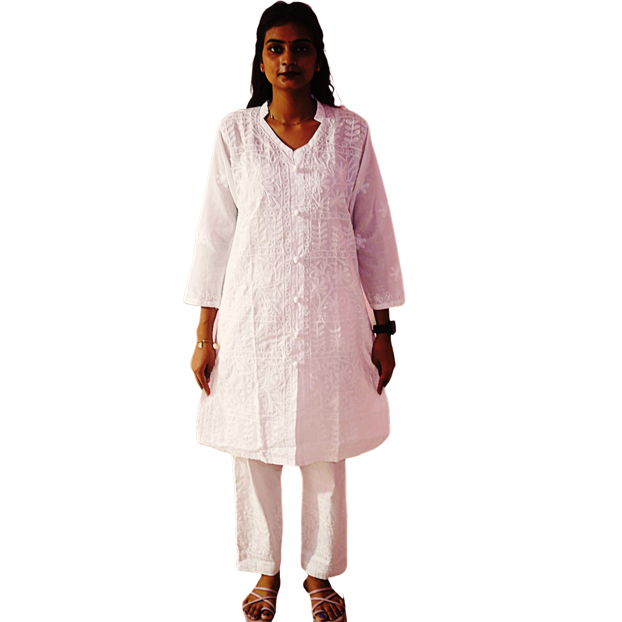 KurtiVerse White Button Cotton Kurti for Women