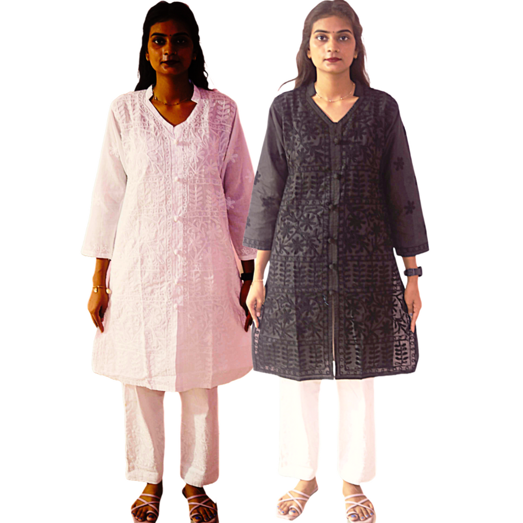 KurtiVerse White & Black Button Kurti Combo Pack Of 2