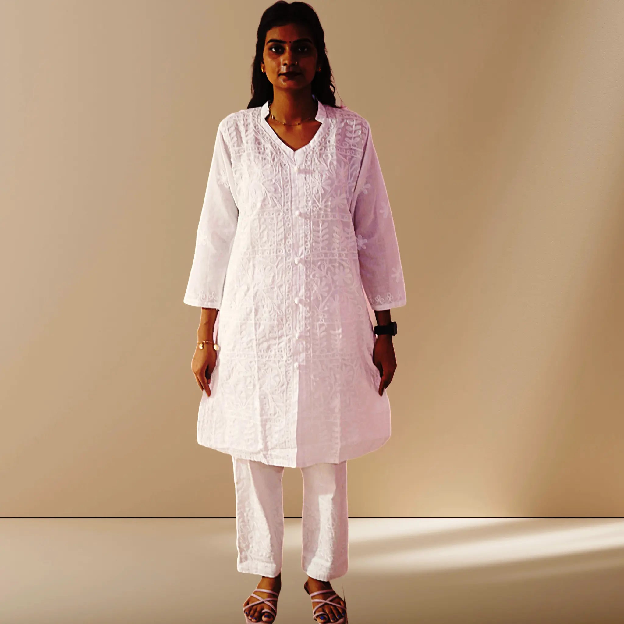 Women Cotton Kurti with Chikan Machine Embroidery Work Kurta for Ladies Diwali Festival Dress KurtiVerse