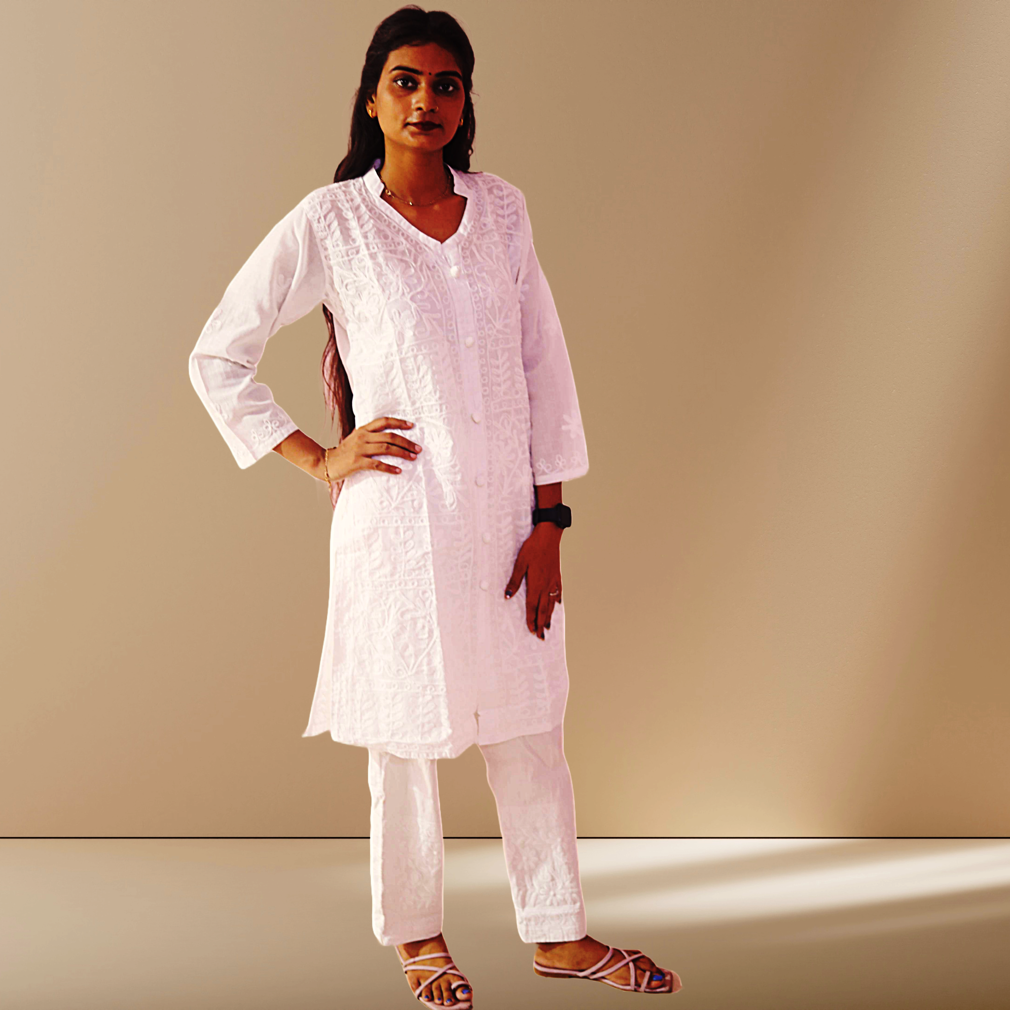 KurtiVerse White & Bottle Green Button Kurti Combo Pack Of 2