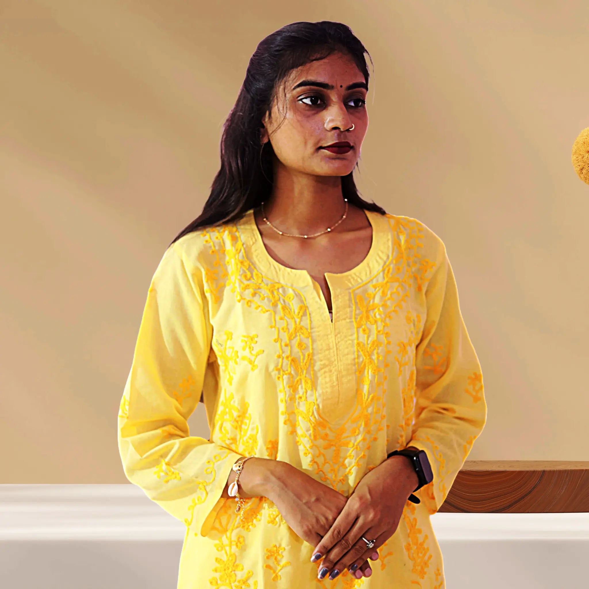 Chikan Cotton Kurti for Women with Net Embroidery Diwali Dress KurtiVerse