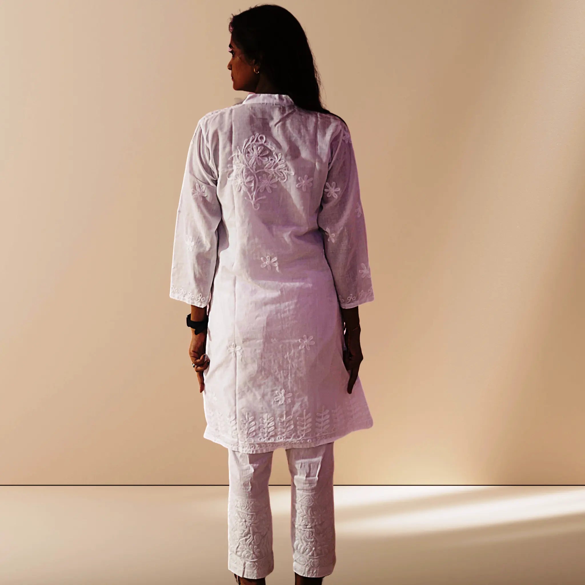 Women Cotton Kurti with Chikan Machine Embroidery Work Kurta for Ladies Diwali Festival Dress KurtiVerse