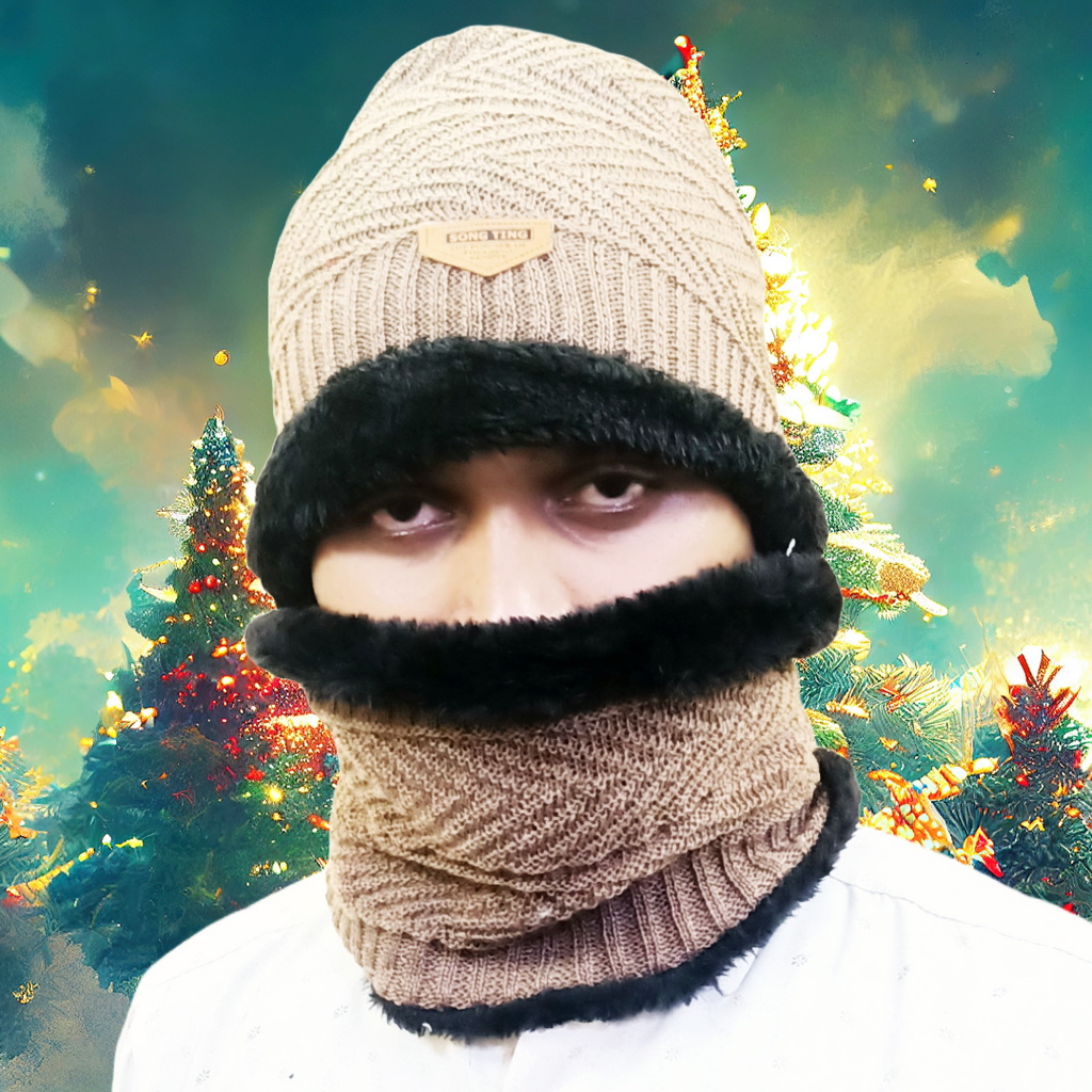 Brown Winter Beanie Cap and Muffler Set for Men and Women, 1 Set, 2 Pieces in One Pack