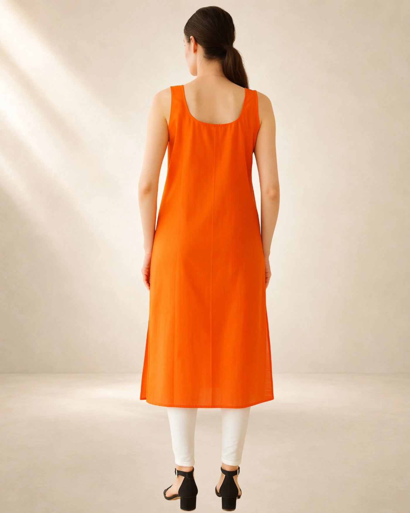 KURTIVERSE Women’s Poly Cotton Long Inner Slip Combo Pack of 2 with Side Slit | Orange & White