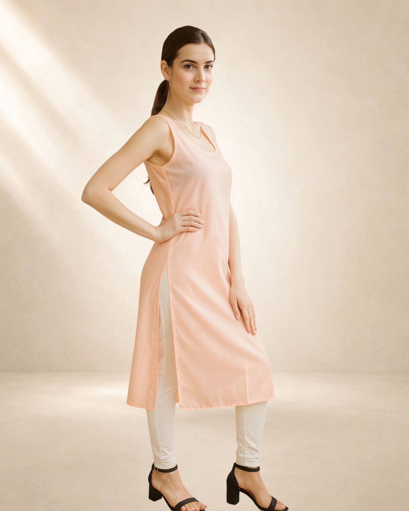KURTIVERSE Women’s Poly Cotton Long Inner Slip Combo Pack of 2 with Side Slit | Pink & White |