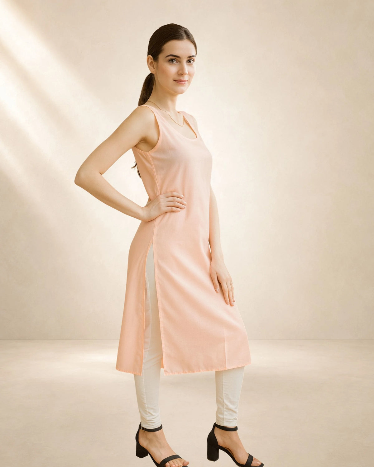 Women’s 41-Inch Long Inner Slip Combo – Peach & Black (Pack of 2)