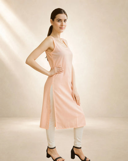 Women’s 41-Inch Long Inner Slip Combo – Peach & Black (Pack of 2)
