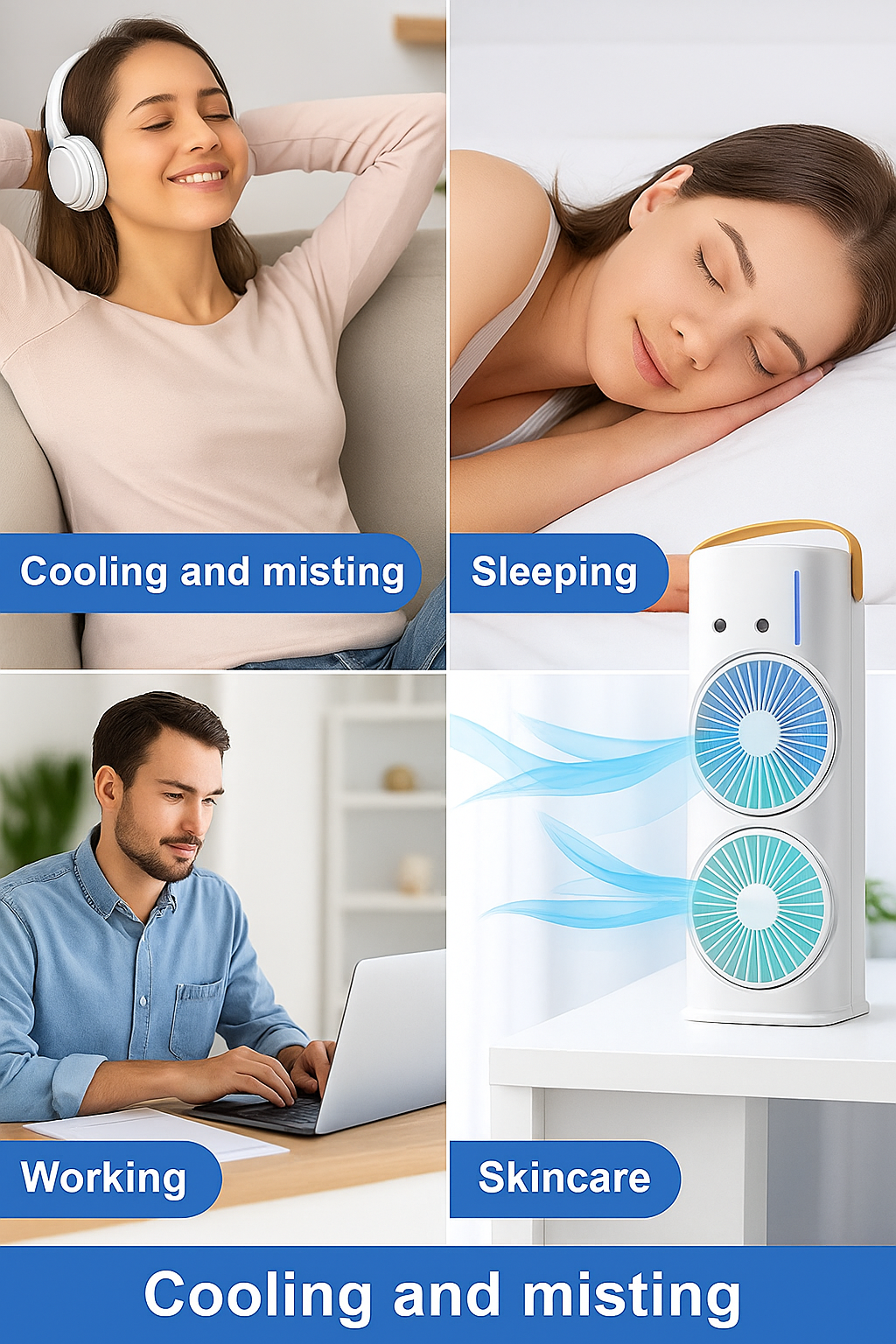 Double-Ended Mist Spray Cooler Fan Rechargeable Portable Handheld Mini Fan with Water Mist