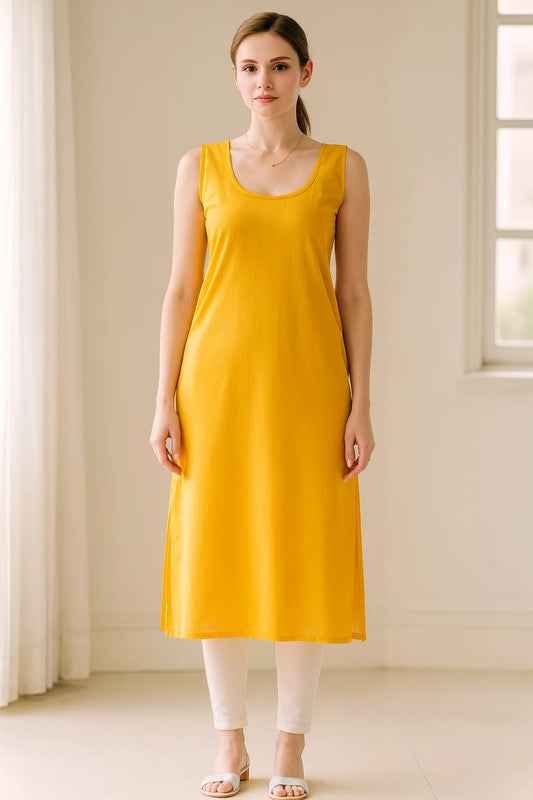 KURTIVERSE Women’s Poly Cotton Full-Length Inner Slip Mustard Yellow Color | 41 Inch | Sizes S–3XL