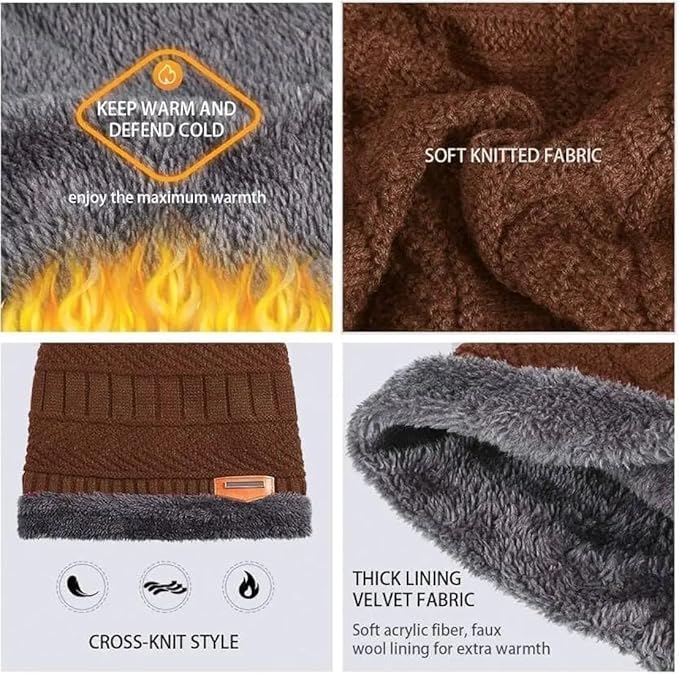 KURTIVERSE Grey & Dark Brown Woolen Cap Neck Warmer Set Combo Pack Of 2