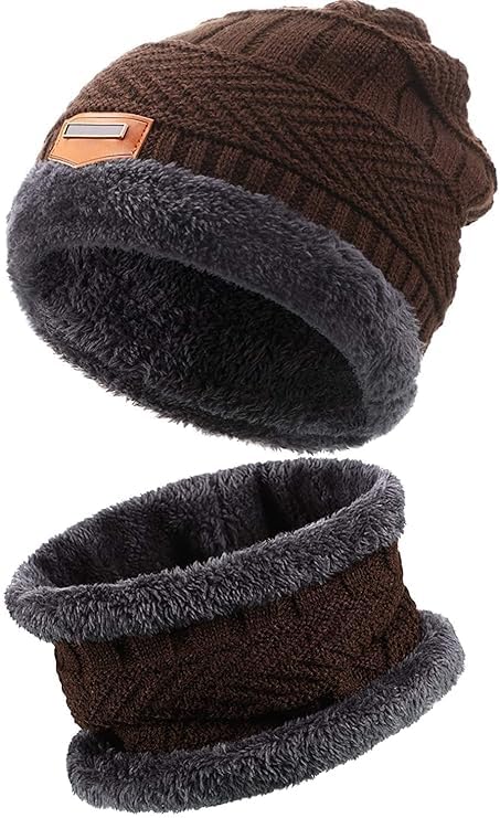 KURTIVERSE Grey & Dark Brown Woolen Cap Neck Warmer Set Combo Pack Of 2