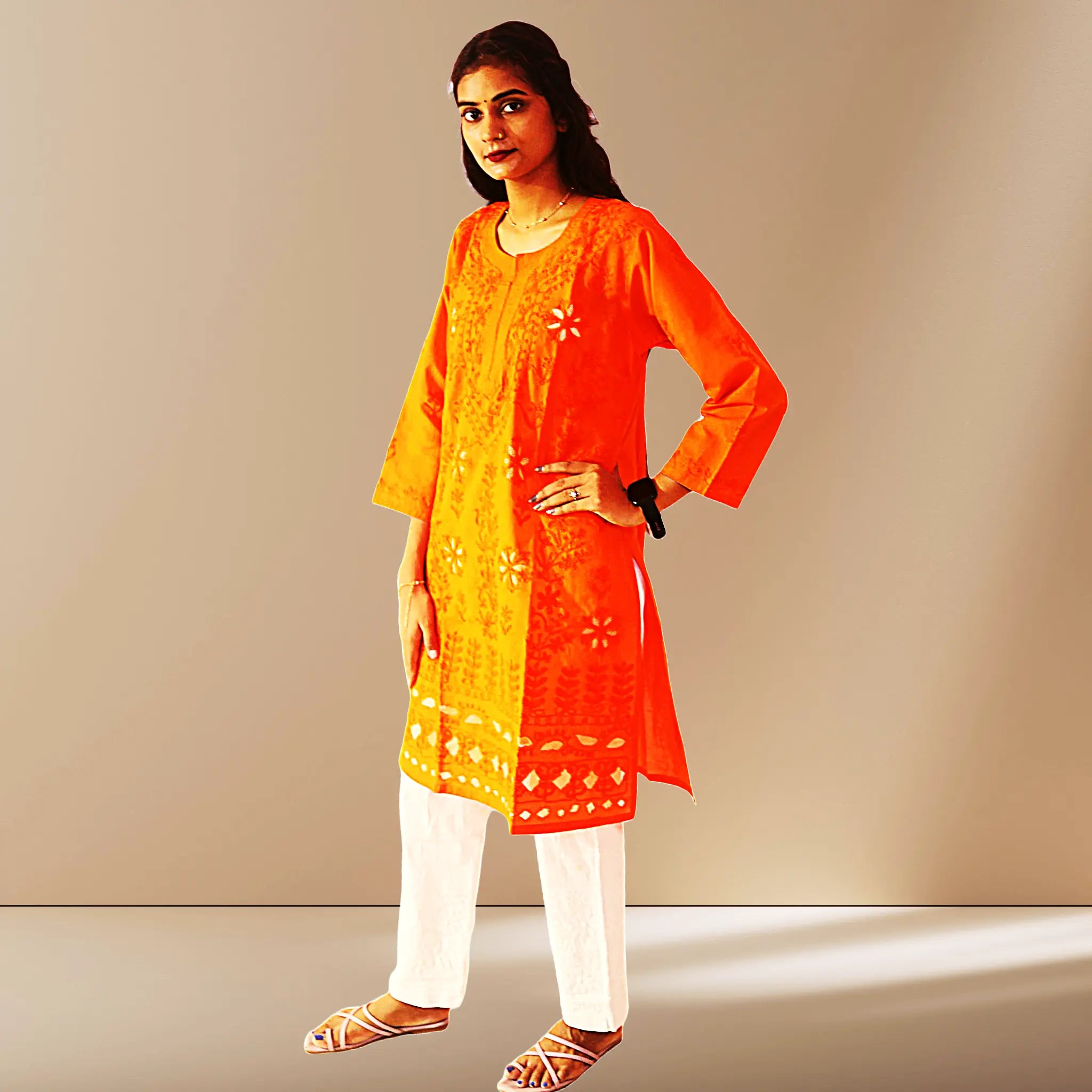 Chikan Cotton Kurti for Women with Net Embroidery Diwali Dress KurtiVerse