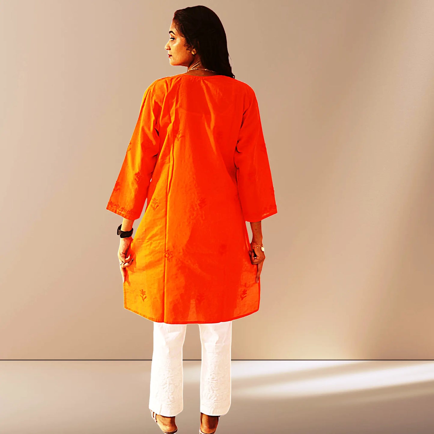 Chikan Cotton Kurti for Women with Net Embroidery Diwali Dress KurtiVerse