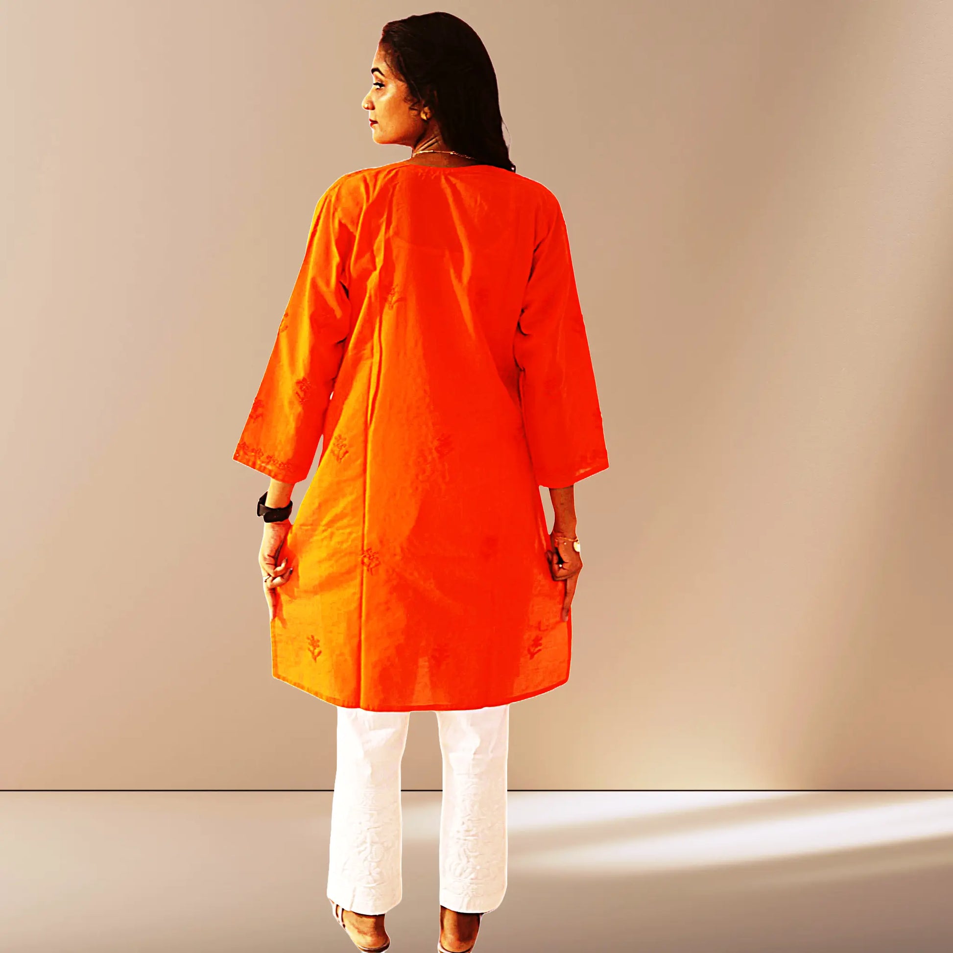 Chikan Cotton Kurti for Women with Net Embroidery Diwali Dress KurtiVerse