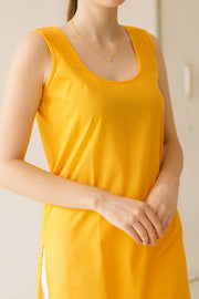 KURTIVERSE Women’s Poly Cotton Long Inner Slip Combo Pack of 2 with Side Slit | Mustard Yellow & White