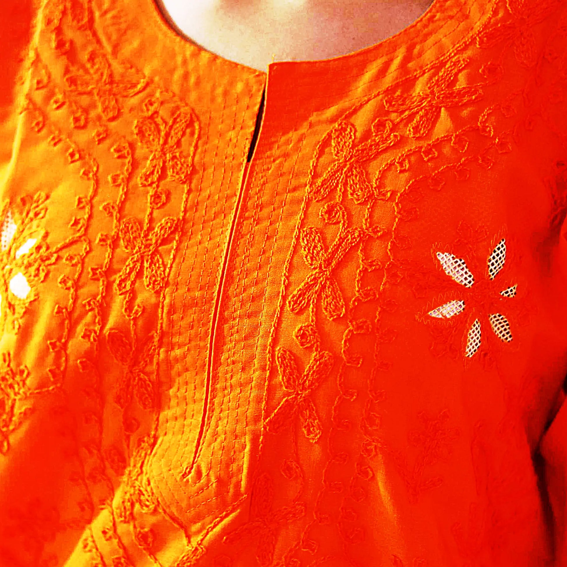 Chikan Cotton Kurti for Women with Net Embroidery Diwali Dress KurtiVerse