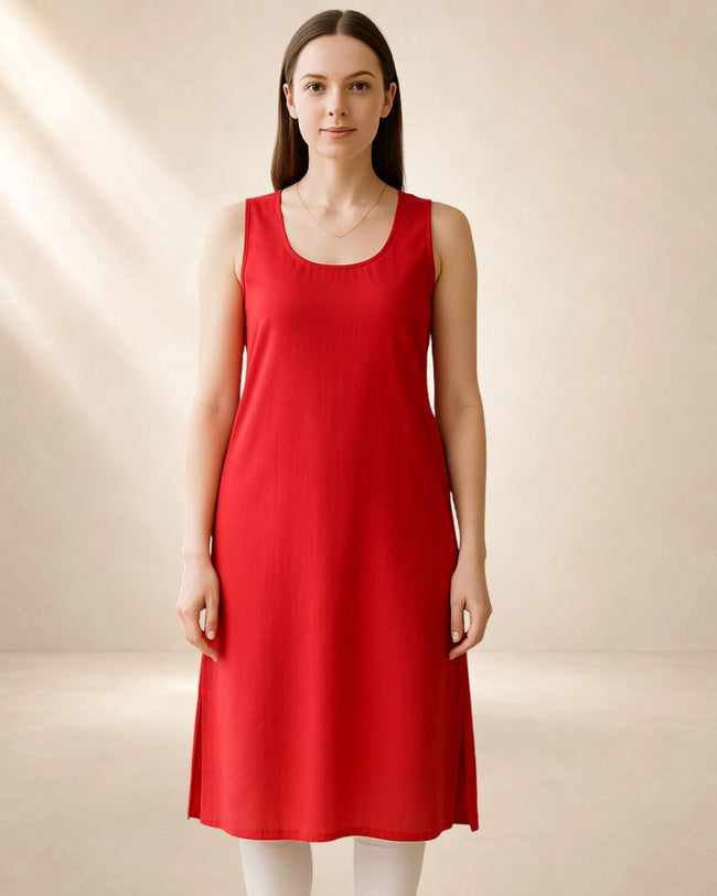 KURTIVERSE Women’s Poly Cotton Full-Length Inner Slip Red Color | 41 Inch | Sizes S–3XL