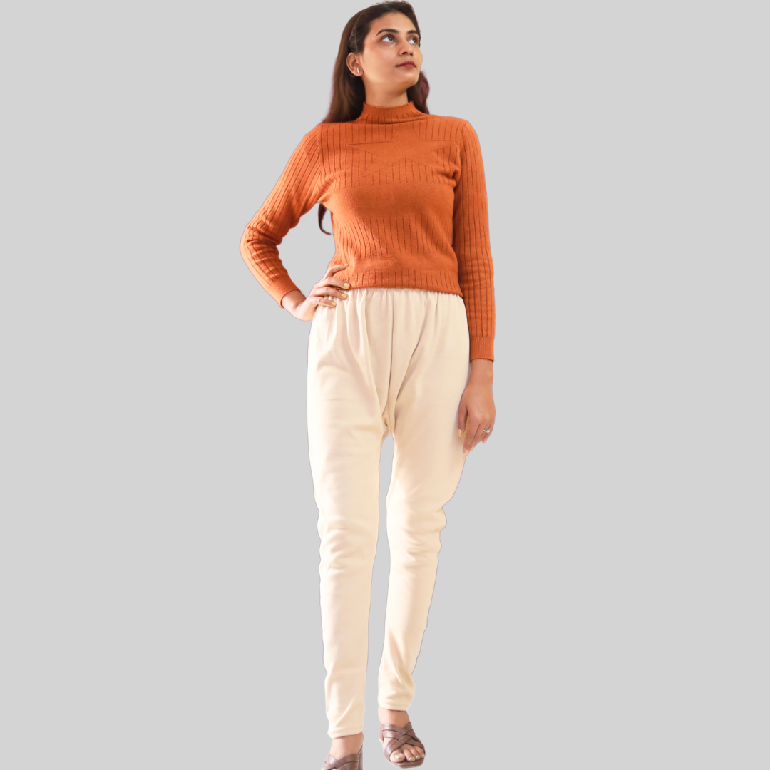 KURTIVERSE Beige Plus Size Woolen Leggings, Winter Thermal Legging, 30-40 Inch Waist, Stretchable