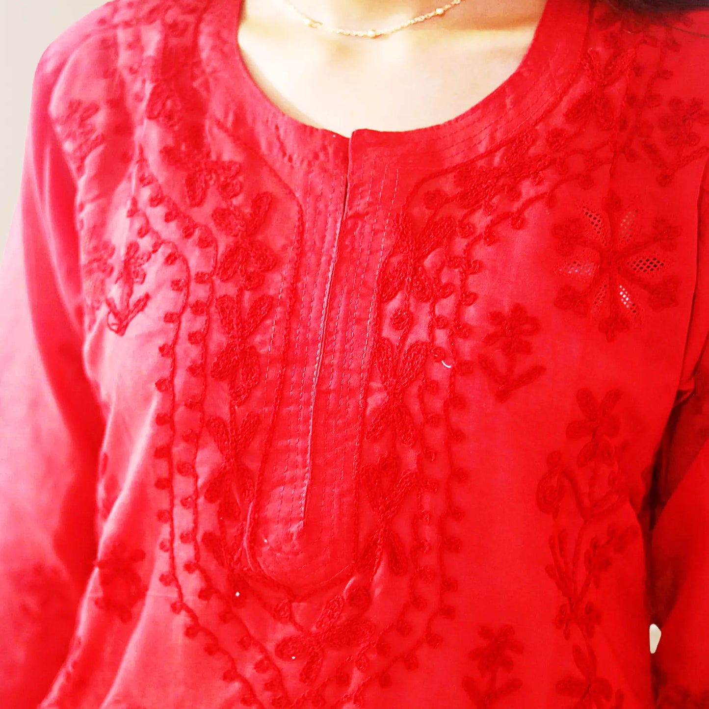 Chikan Cotton Kurti for Women with Net Embroidery Diwali Dress KurtiVerse