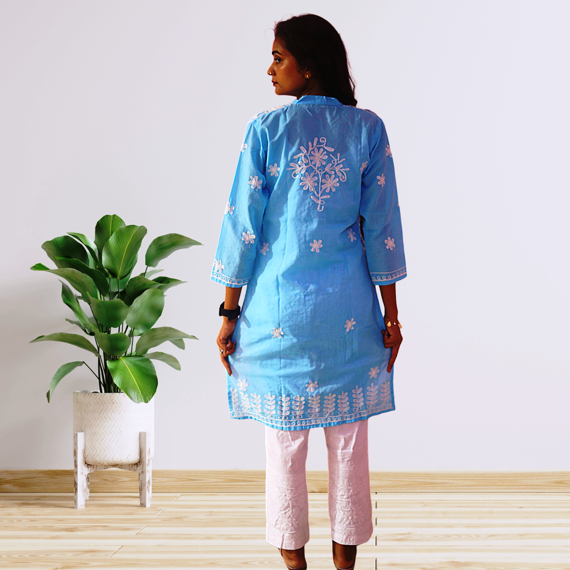 KurtiVerse Cotton Kurti for Women Sky Blue Embroidery Kurta