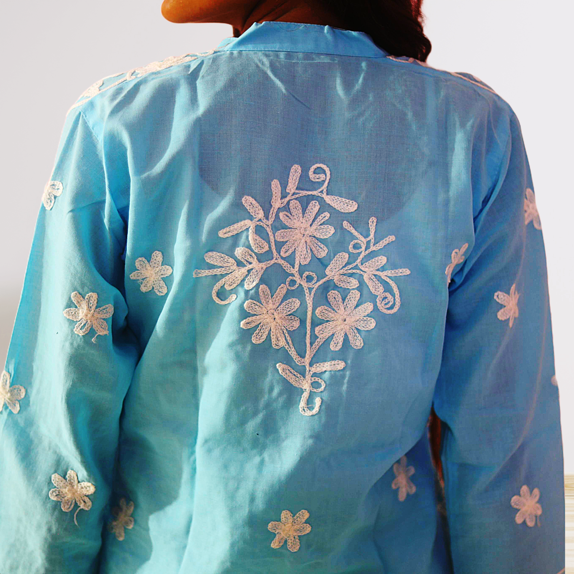 KurtiVerse Cotton Kurti for Women Sky Blue Embroidery Kurta