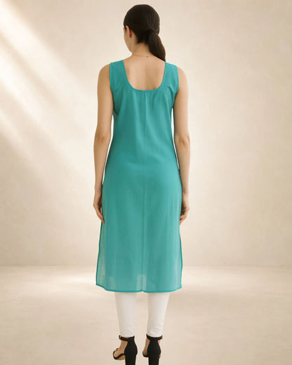 Women’s 41-Inch Long Inner Slip Combo – Ocean Blue & White (Pack of 2)