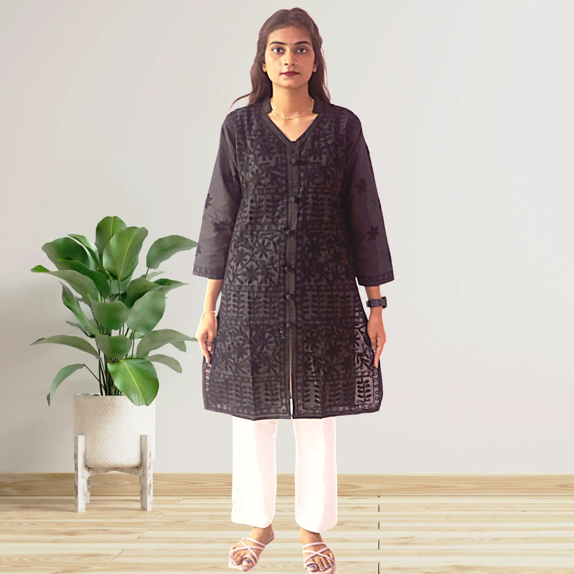 Women Cotton Kurti with Chikan Machine Embroidery Work Kurta for Ladies Diwali Festival Dress KurtiVerse