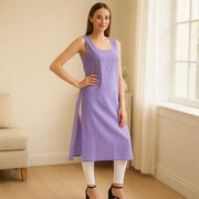 KURTIVERSE Women’s Poly Cotton Long Inner Slip Combo Pack of 2 with Side Slit | Lavender & White