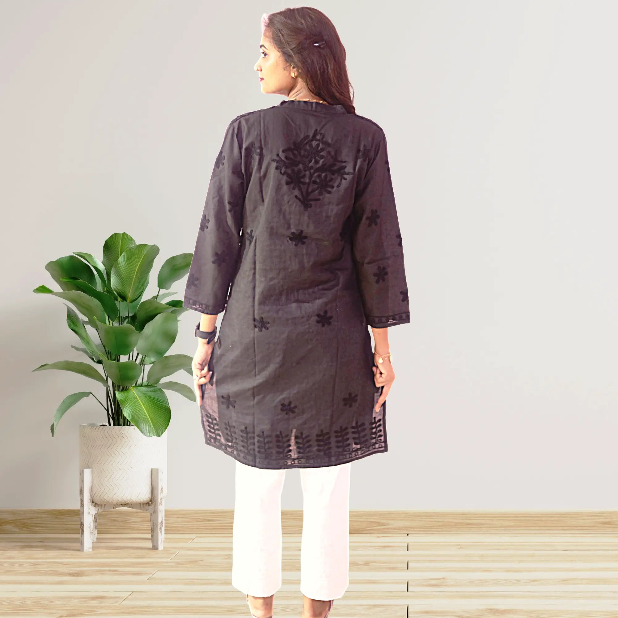 Women Cotton Kurti with Chikan Machine Embroidery Work Kurta for Ladies Diwali Festival Dress KurtiVerse