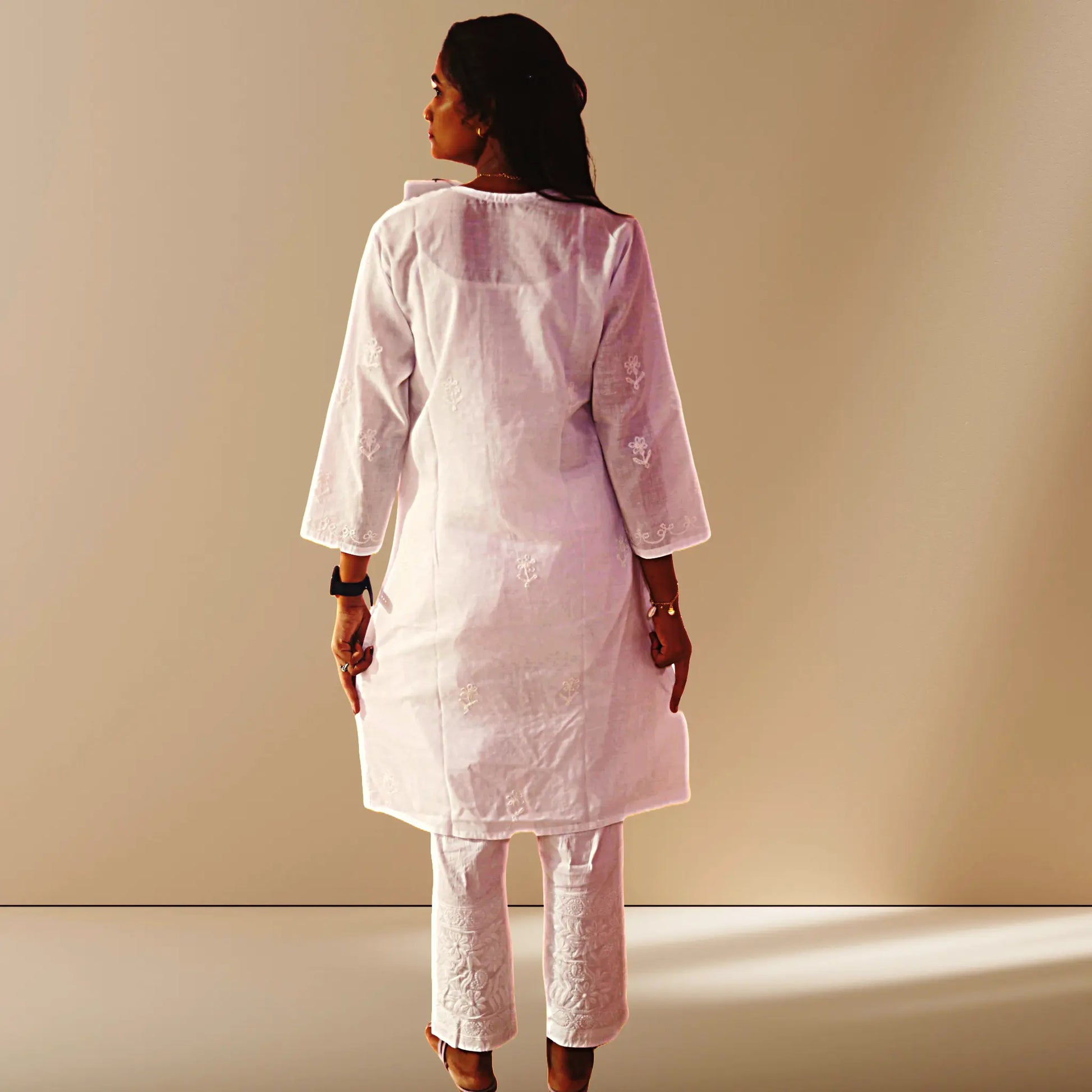 Chikan Cotton Kurti for Women with Net Embroidery Diwali Dress KurtiVerse