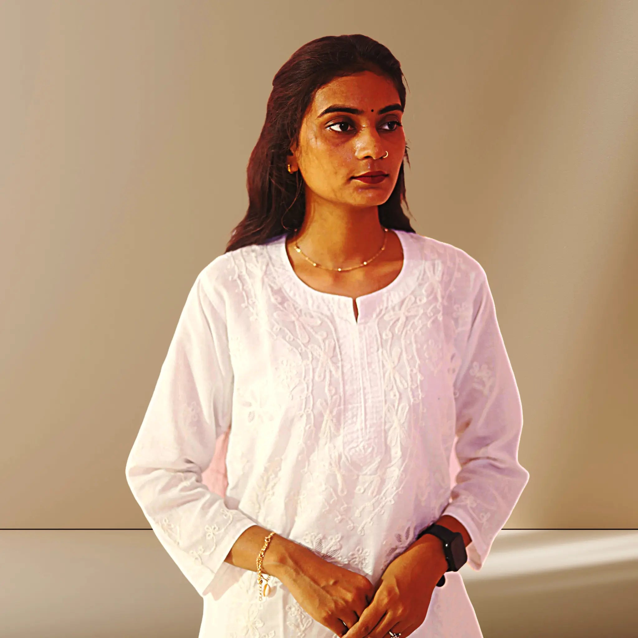 Chikan Cotton Kurti for Women with Net Embroidery Diwali Dress KurtiVerse