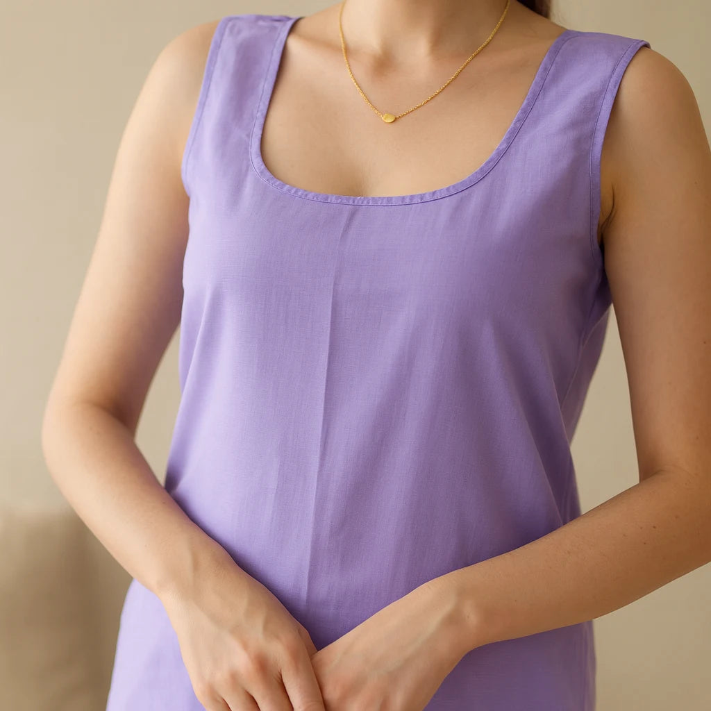 KURTIVERSE Women’s Poly Cotton Long Inner Slip Combo Pack of 2 with Side Slit | Lavender & White