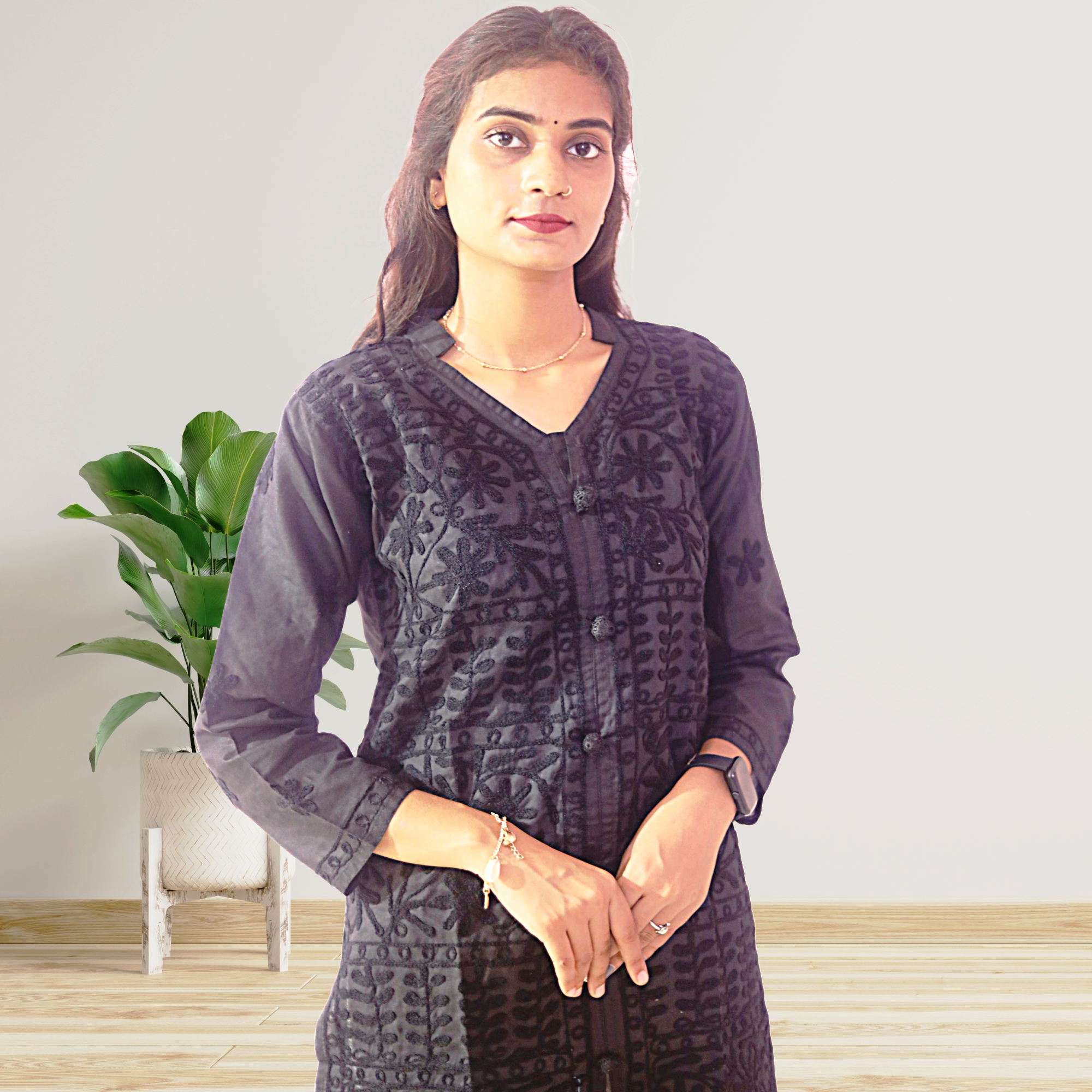 KurtiVerse White & Black Button Kurti Combo Pack Of 2