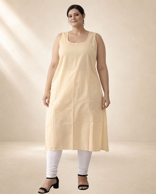 KURTIVERSE Plus Size Long Inner Slip for Women Beige | 41 Inch Full Length Poly Cotton Innerwear for Kurti | 4XL-7XL