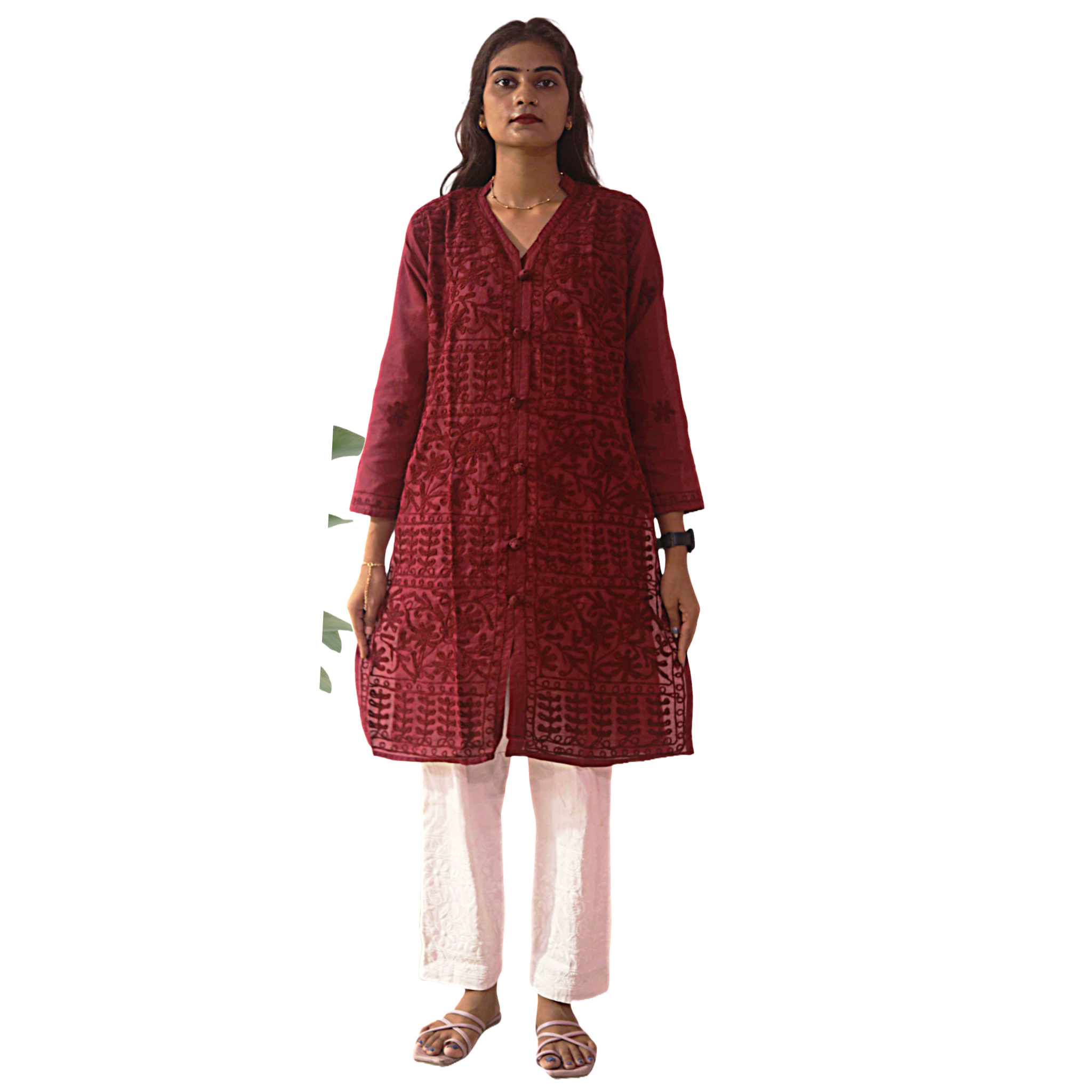 KurtiVerse Cotton Button Kurti for Women, Maroon Color