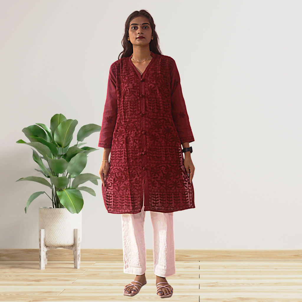 KurtiVerse Cotton Button Kurti for Women, Maroon Color