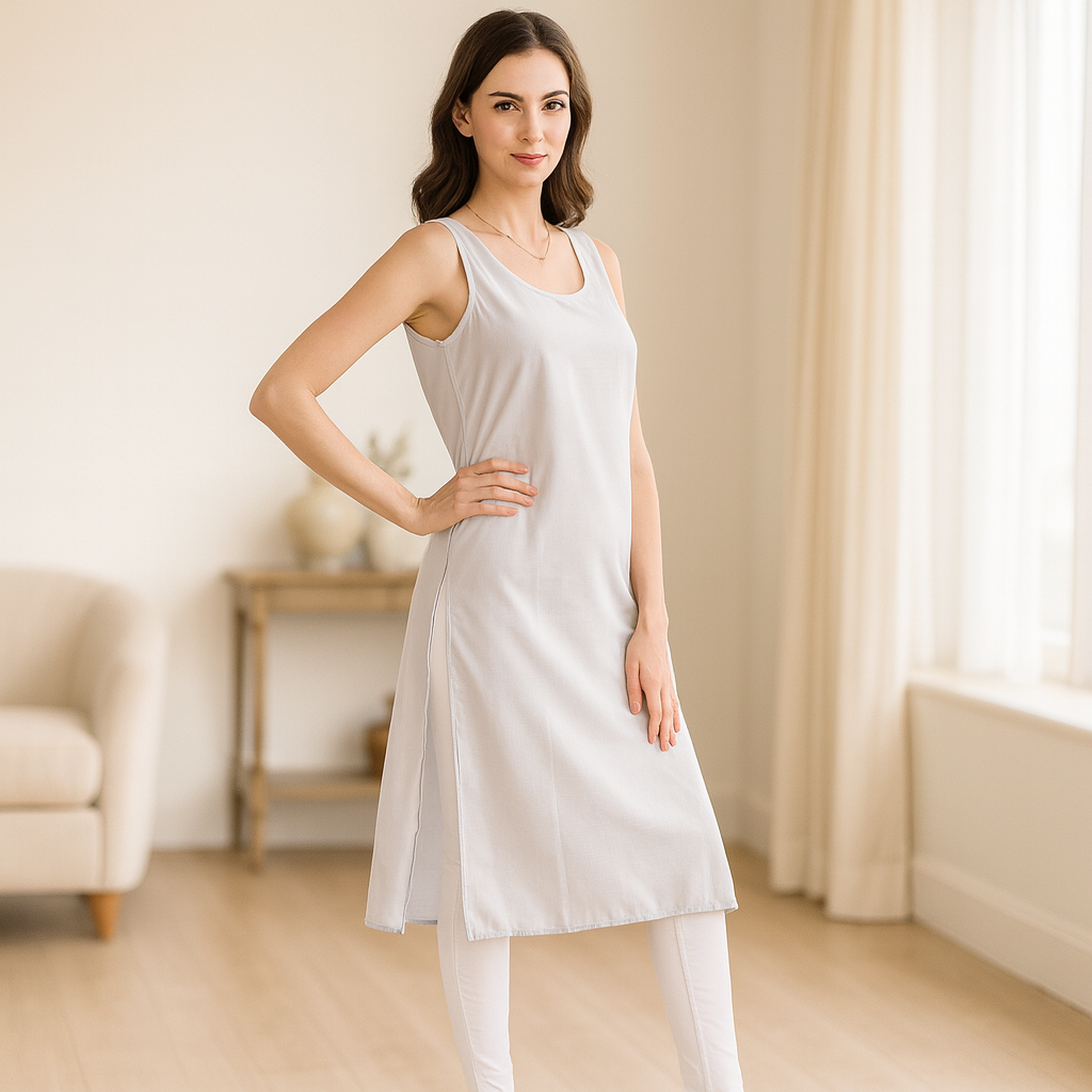 KURTIVERSE Women’s Poly Cotton Long Inner Slip Combo Pack of 2 with Side Slit | Black & Light Grey