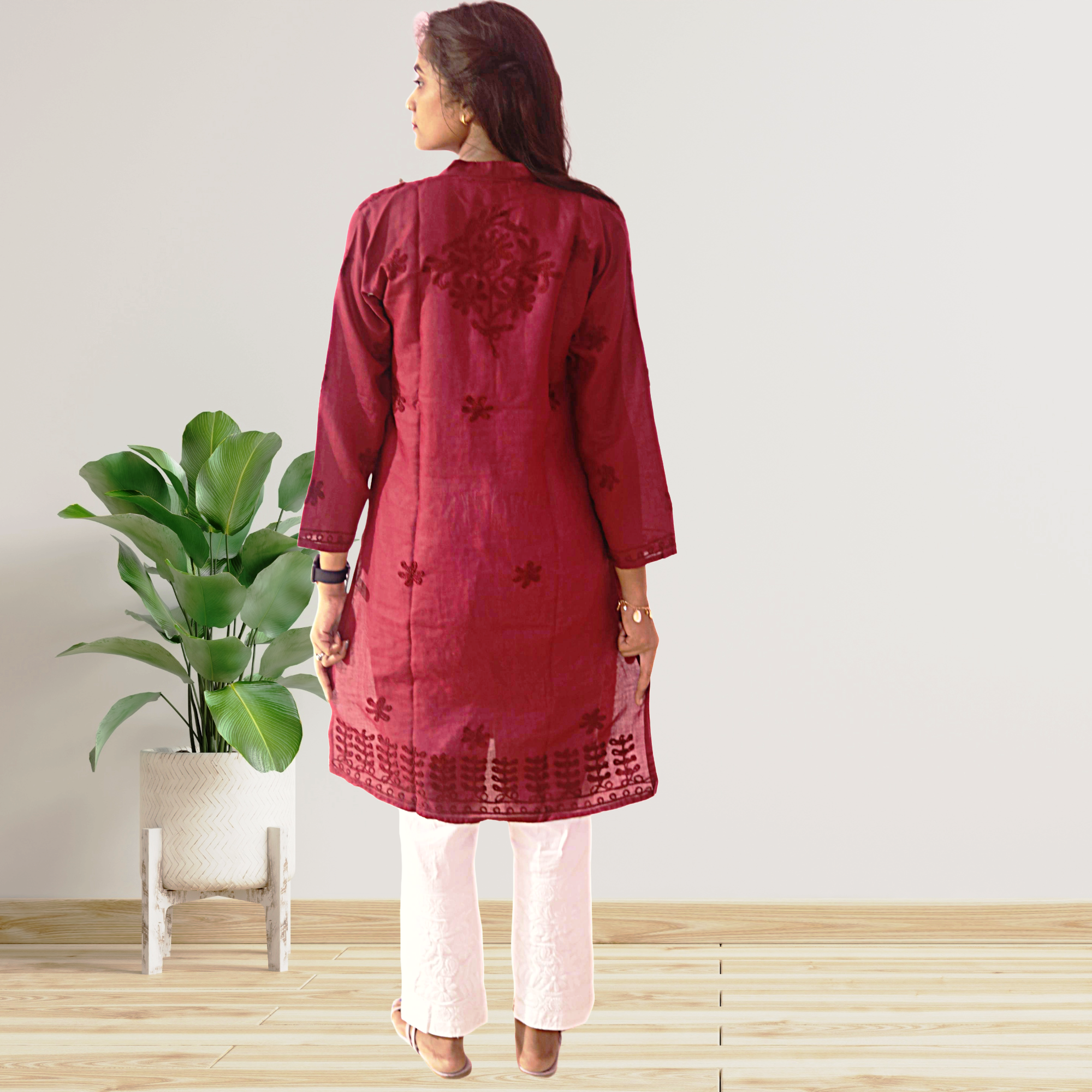 KurtiVerse Cotton Button Kurti for Women, Maroon Color