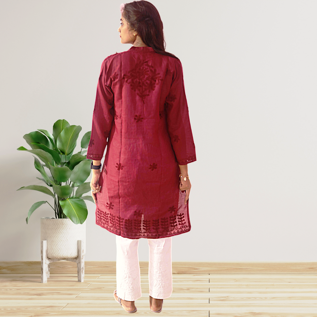 KurtiVerse White & Maroon Button Kurti Combo Pack Of 2