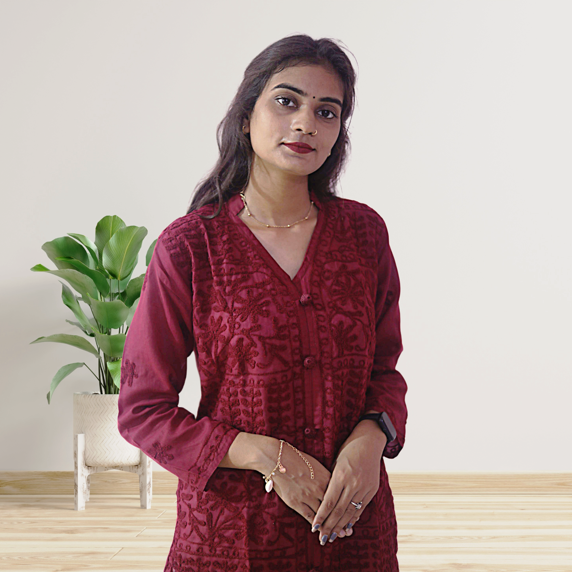 KurtiVerse Cotton Button Kurti for Women, Maroon Color