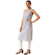 KURTIVERSE Women’s Poly Cotton Long Inner Slip Combo Pack of 2 with Side Slit | Light Grey & White